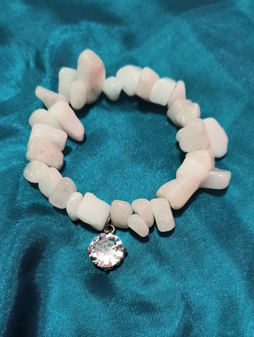 Rose Quartz Stone Stretch Bracelet with Clear Crystal Charm